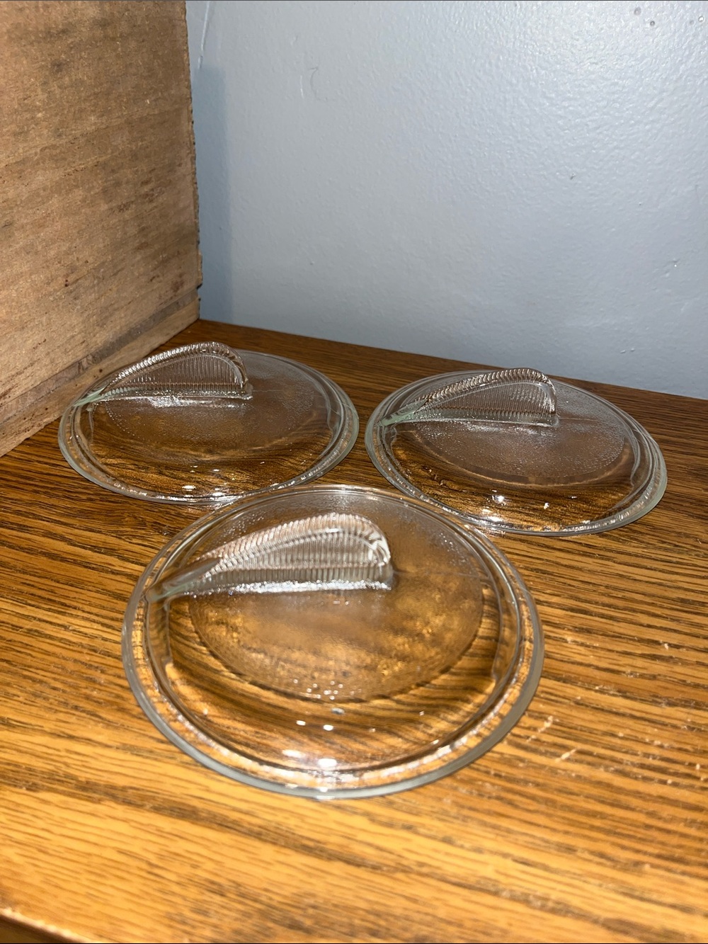 Vintage Glasbake Round Glass Lid Fin For Handled Soup Casserole Bowl LOT J-313